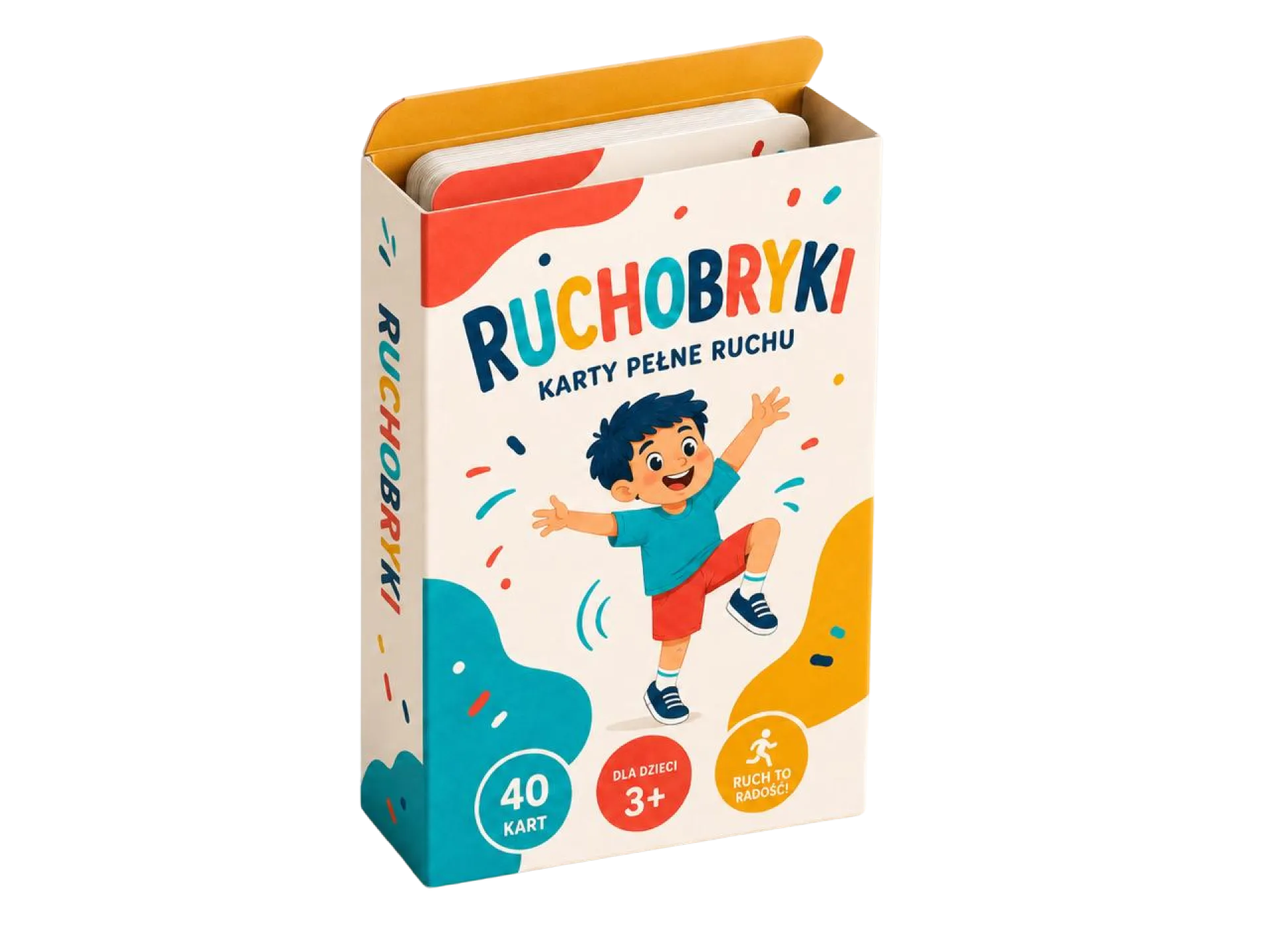 Przód pudełka Ruchobryki — karty pełne ruchu